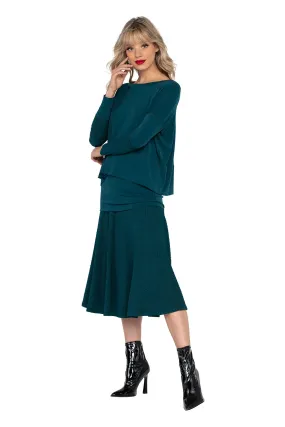 2 Panel Double Wide Waist Band Boot Length Flair Skirt