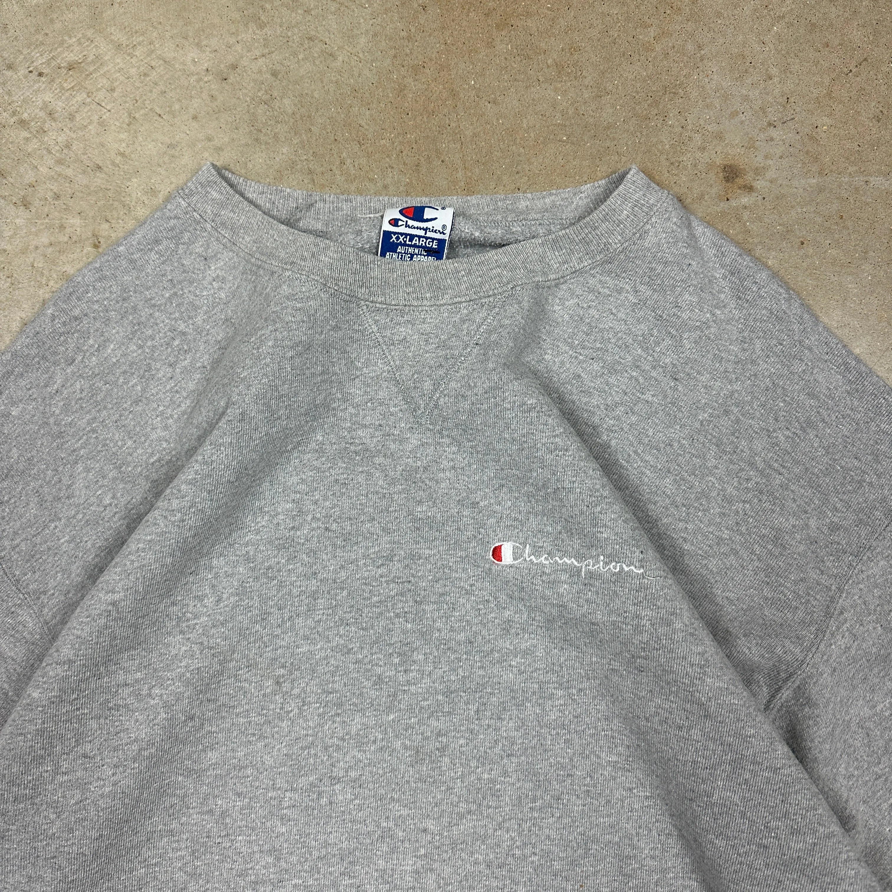 90s Light Gray Champion Essential Spellout Sweatshirt XL P09