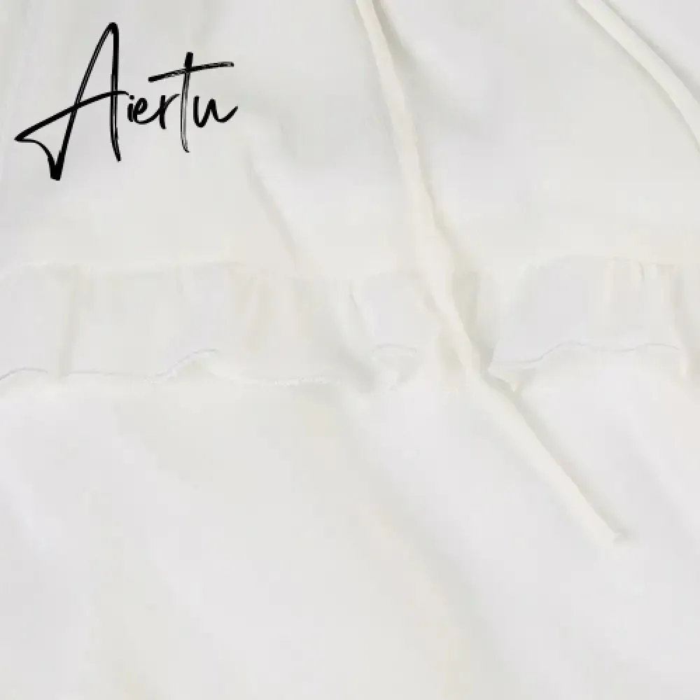 Aiertu  Holiday Solid Ruffles Split Skirts Beach Style High Waisted Drawstring Maxi Skirts Women  Summer Fashion Ladies