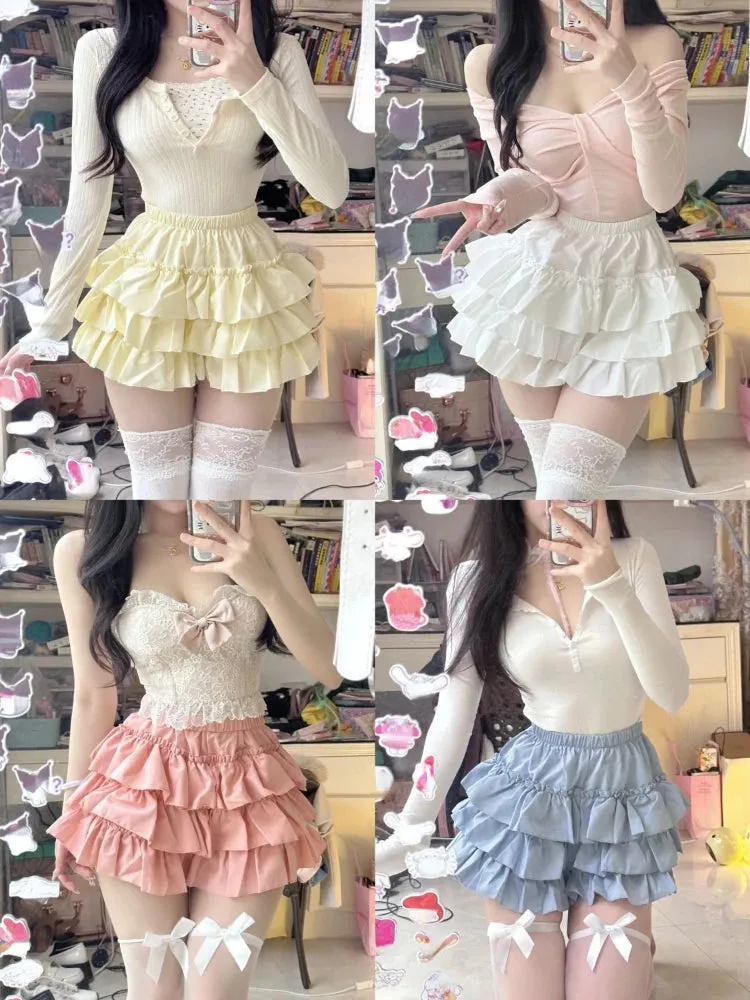 Aiertu Summer 2000s Kawaii Sweet Cake Skirts Casual Sweet High Waist Y2k Mini Skirts Women Japanese Style Fashion Slim Shorts Hot Gilrs