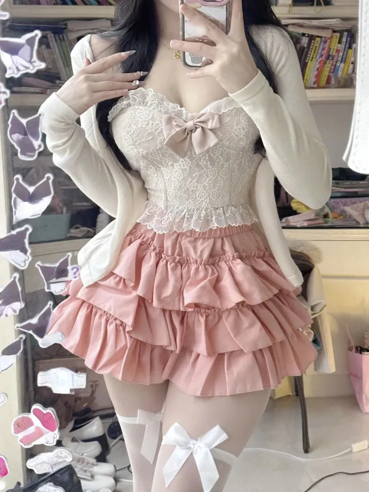 Aiertu Summer 2000s Kawaii Sweet Cake Skirts Casual Sweet High Waist Y2k Mini Skirts Women Japanese Style Fashion Slim Shorts Hot Gilrs