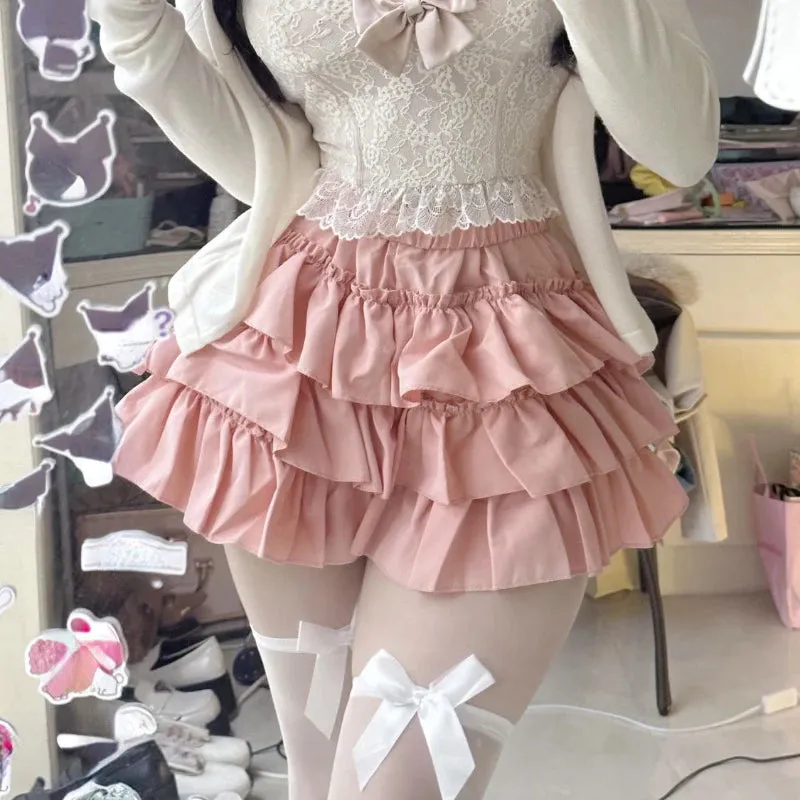 Aiertu Summer 2000s Kawaii Sweet Cake Skirts Casual Sweet High Waist Y2k Mini Skirts Women Japanese Style Fashion Slim Shorts Hot Gilrs