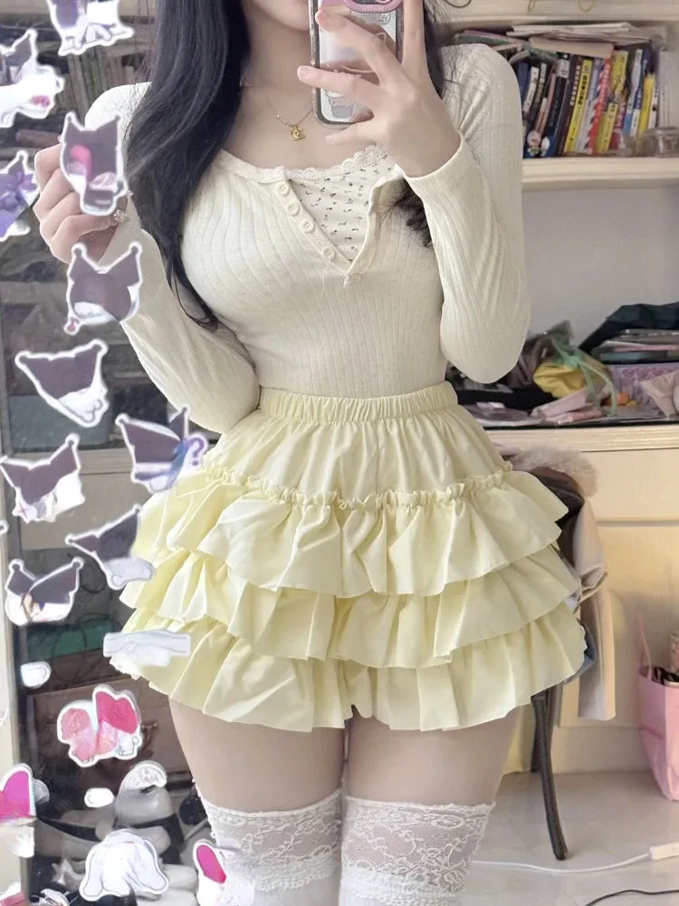 Aiertu Summer 2000s Kawaii Sweet Cake Skirts Casual Sweet High Waist Y2k Mini Skirts Women Japanese Style Fashion Slim Shorts Hot Gilrs