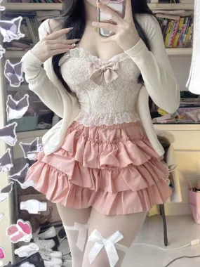 Aiertu Summer 2000s Kawaii Sweet Cake Skirts Casual Sweet High Waist Y2k Mini Skirts Women Japanese Style Fashion Slim Shorts Hot Gilrs