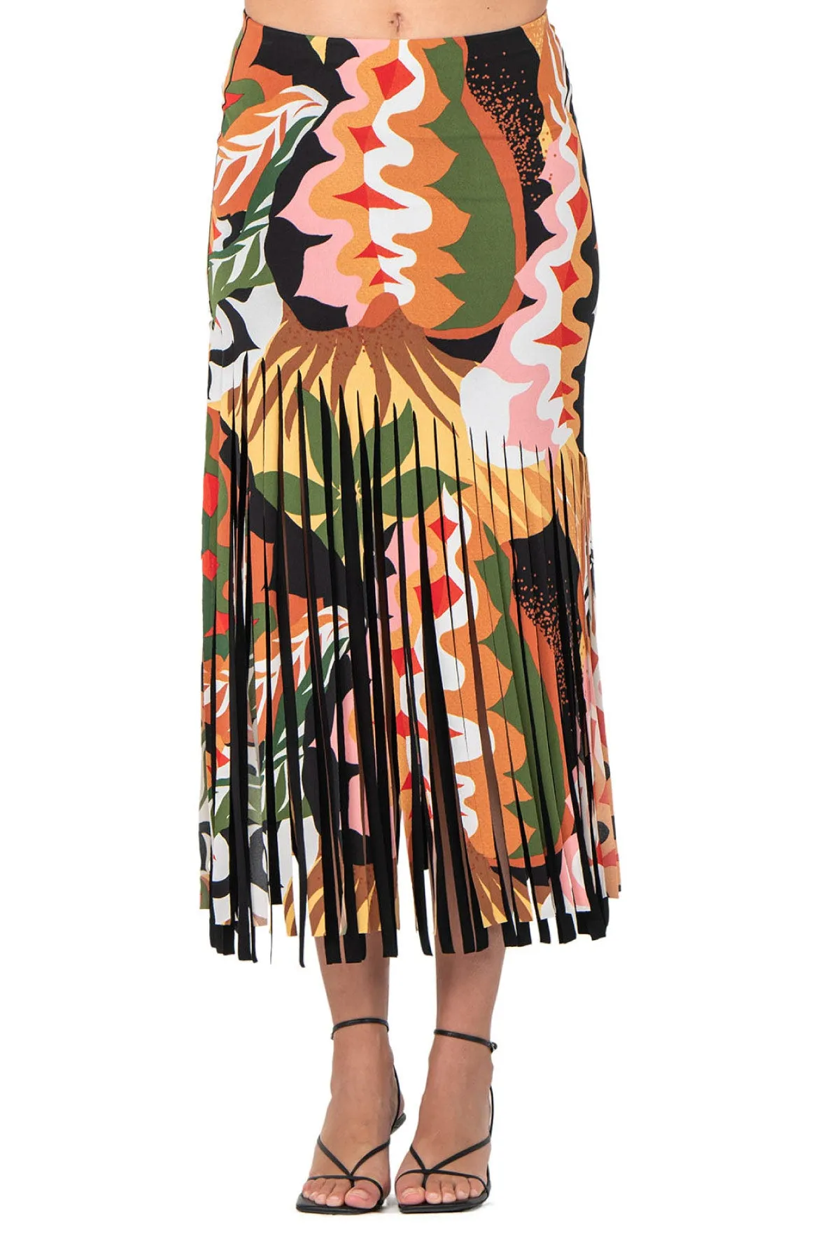 Asymmetric Long Fringe Skirt