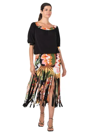 Asymmetric Long Fringe Skirt