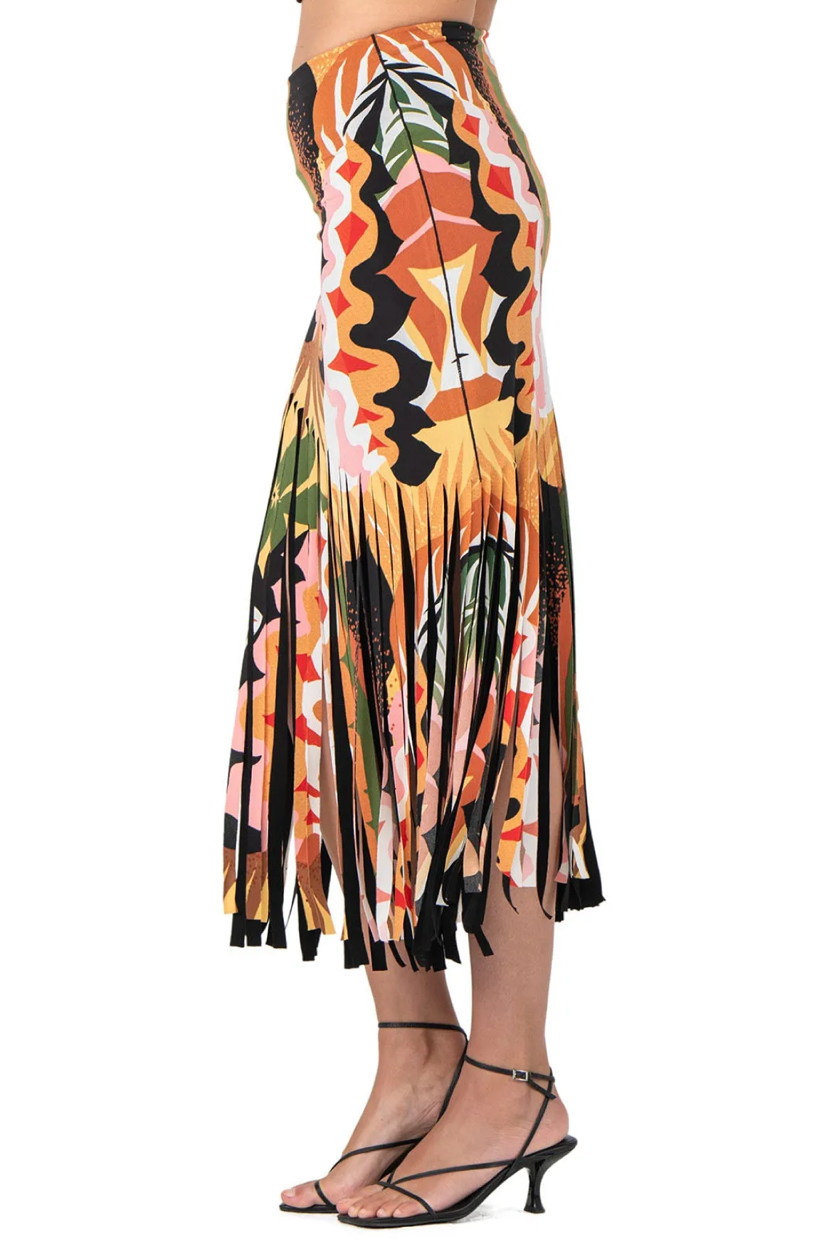 Asymmetric Long Fringe Skirt