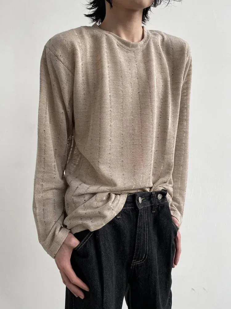 Bonsir -  Hollow Personalized Design Korean Style Men's Casual Long-sleeved T-shirt New Solid Color Loose Top 2A1821