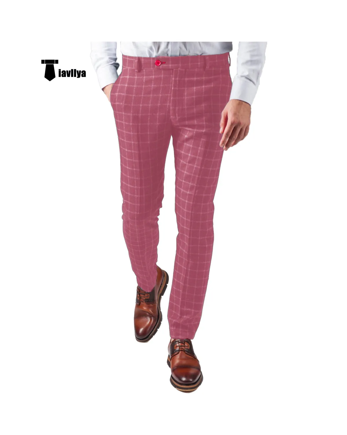 Fashion Men's Suit Pants Plaid Regular Fit Trousers