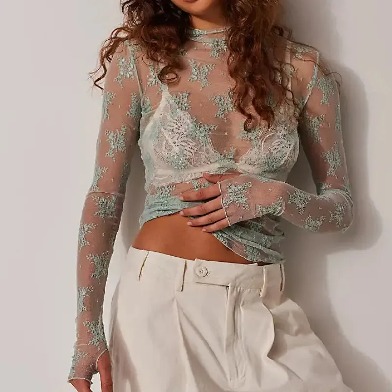 Floral Lace Mesh Top (S-XL) (Multiple Colors) Cabernet color only on SALE for $10