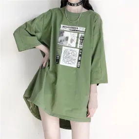 Graphics Print Round Collar Loose T-shirt