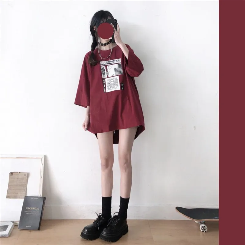 Graphics Print Round Collar Loose T-shirt