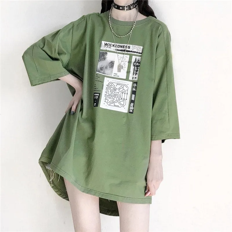 Graphics Print Round Collar Loose T-shirt