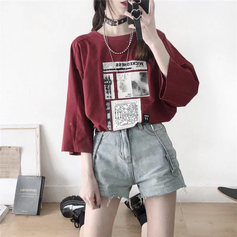 Graphics Print Round Collar Loose T-shirt