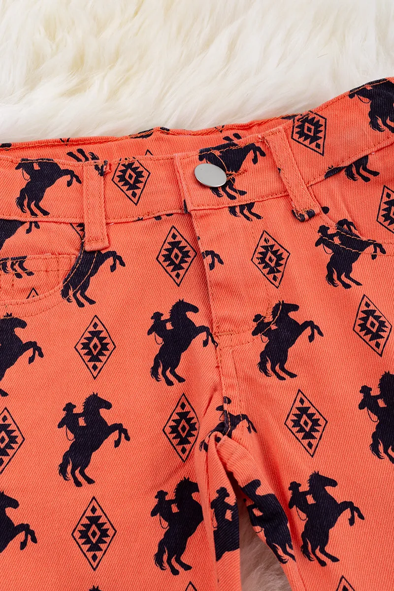 Horse rider & Aztec printed bootcut pants. PNG60153007-AMY