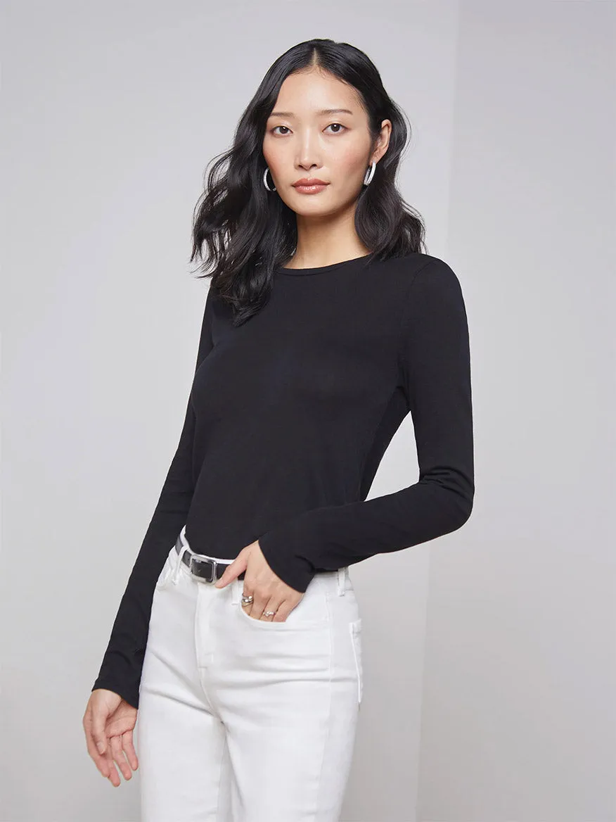L'Agence Tess Long Sleeve Crew in Black