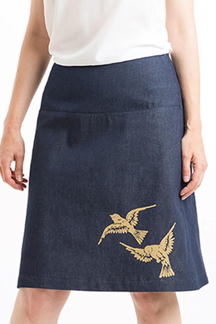 Panel Skirt 2 Birds Indigo