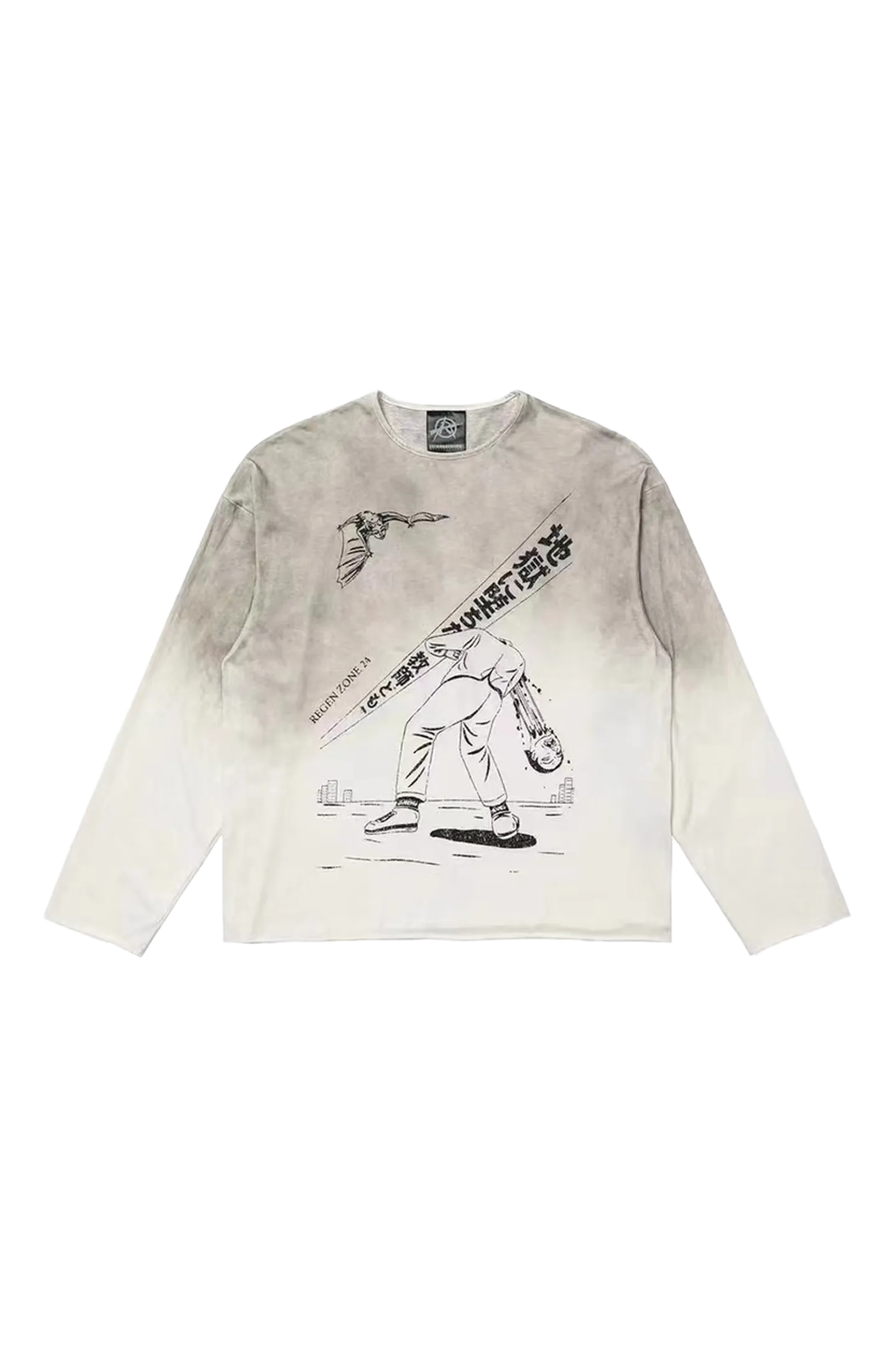 REGEN ZONE GUILLOTINE Heavy Distressed Dirty Dyed Long-sleeved T-shirt