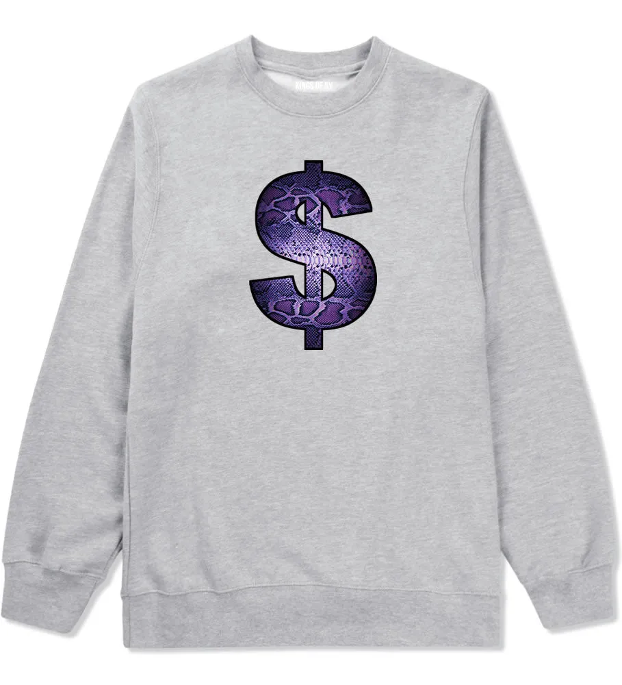 Snakeskin Money Sign Purple Animal Print Crewneck Sweatshirt