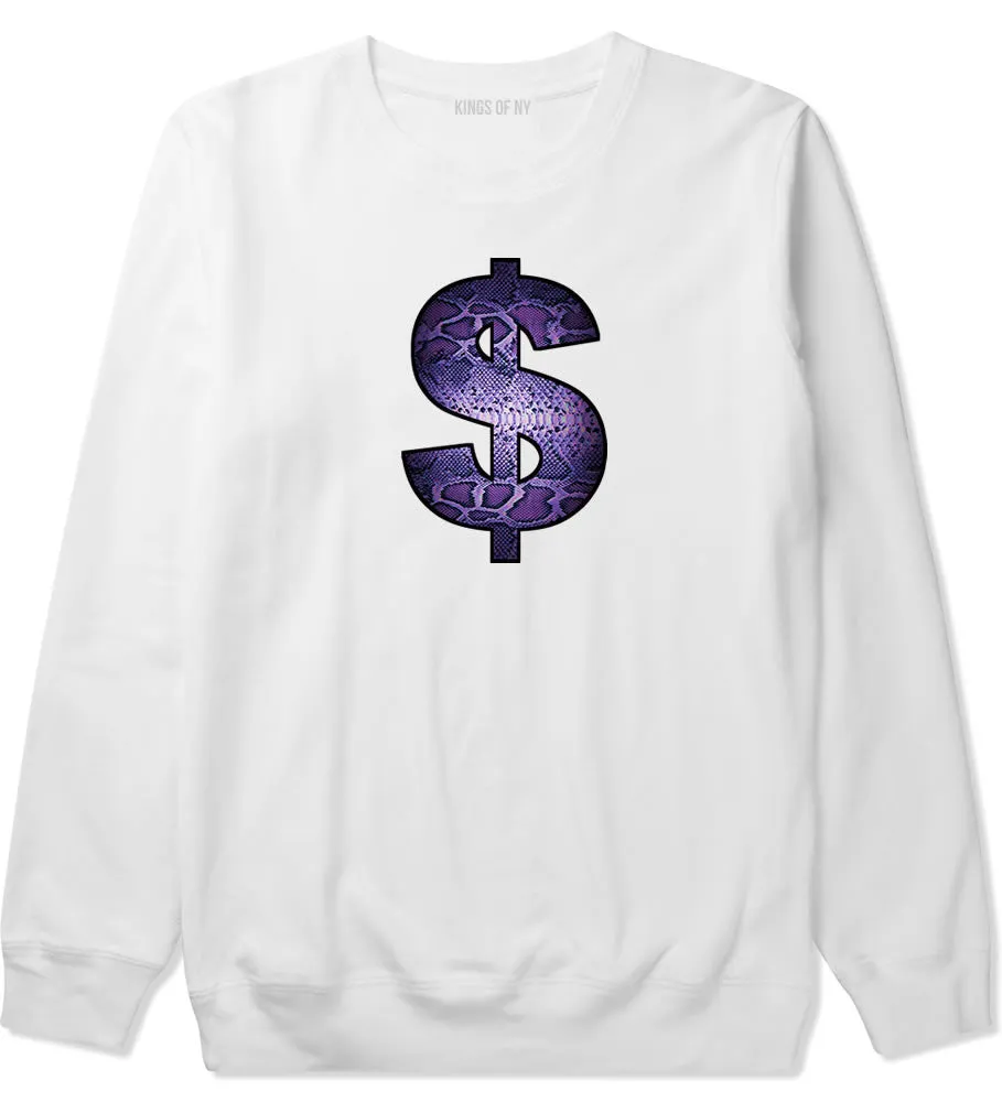 Snakeskin Money Sign Purple Animal Print Crewneck Sweatshirt