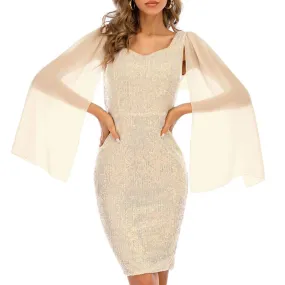 Women's sexy casual chiffon long-sleeved sequin dress